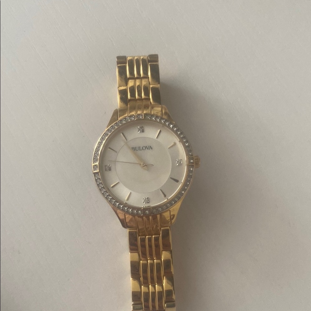 Bulova Gold Watch with Crystal Accents